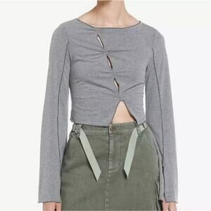 Hot Topic Thorn & Fable Gray Slashed Bell Sleeve Top